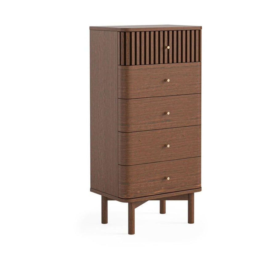 Soho Dark Oak 5 Drawer Slatted Tallboy Chest