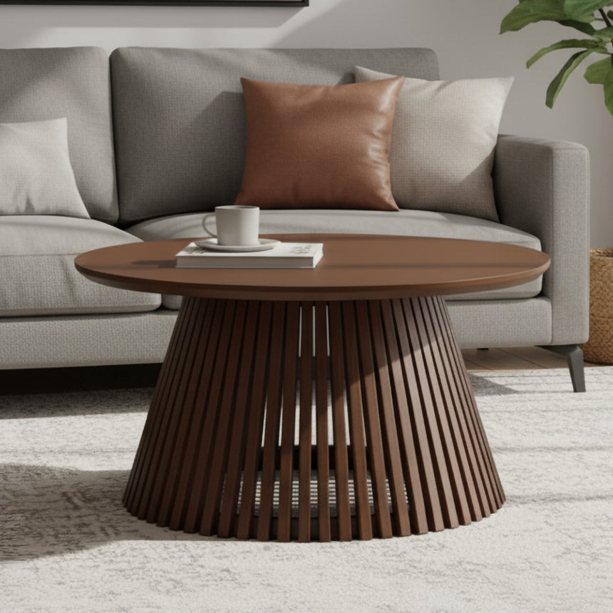 Soho Dark Oak Round Coffee Table with Slatted Base