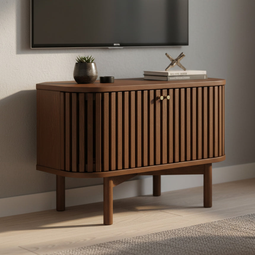 Soho Dark Oak Slatted Corner Storage TV Unit