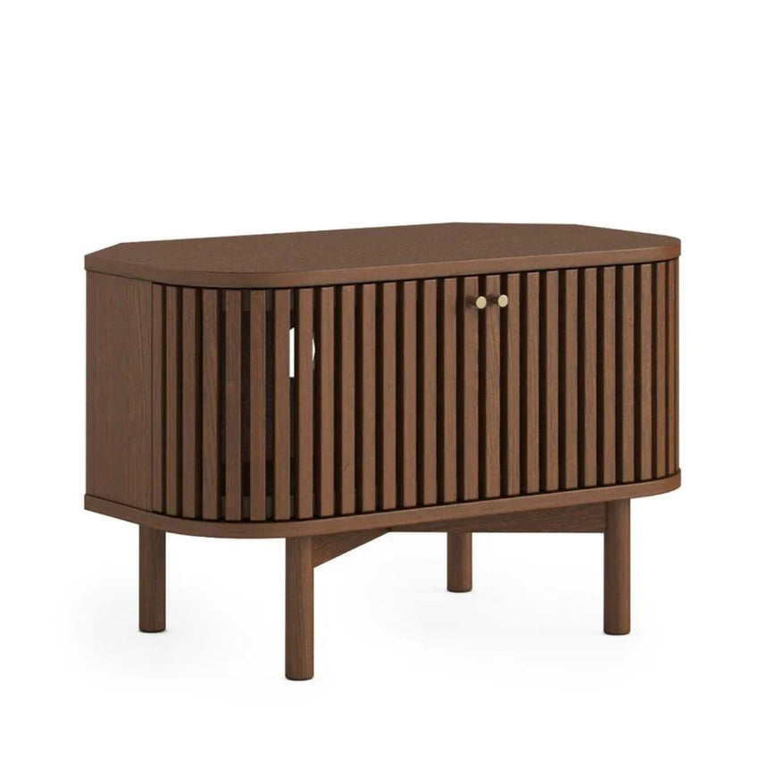 Soho Dark Oak Slatted Corner Storage TV Unit