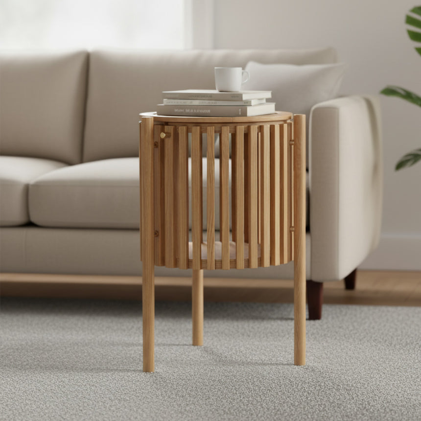 Soho Oak 1 Door Slatted Story Round Side Table