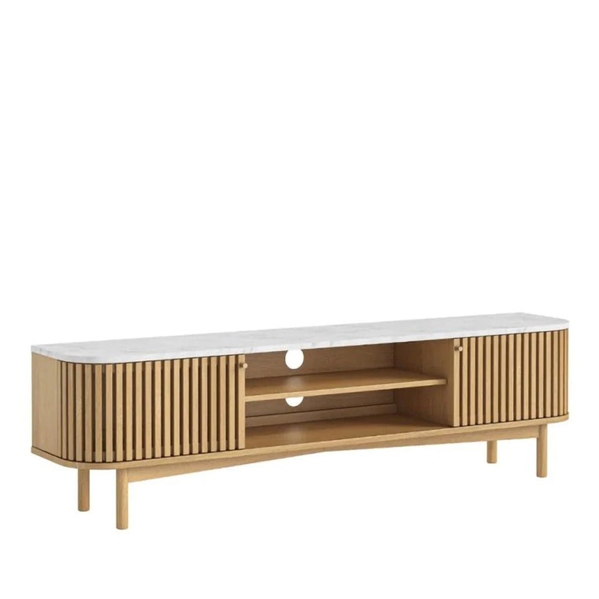 Soho Oak 180cm Slatted Large Storage TV Unit - White Marble Top