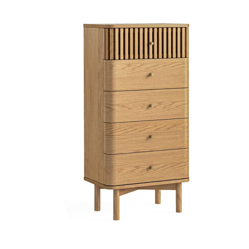 Soho Oak 5 Drawer Slatted Tallboy Chest