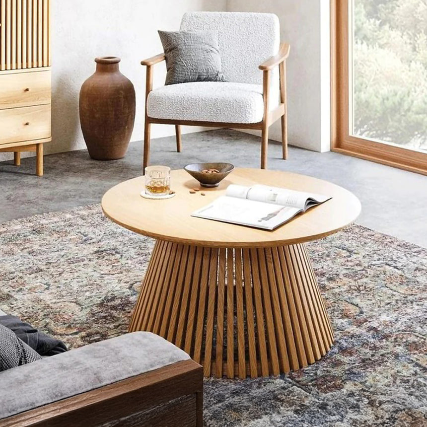 Soho Oak Round Coffee Table with Slatted Base