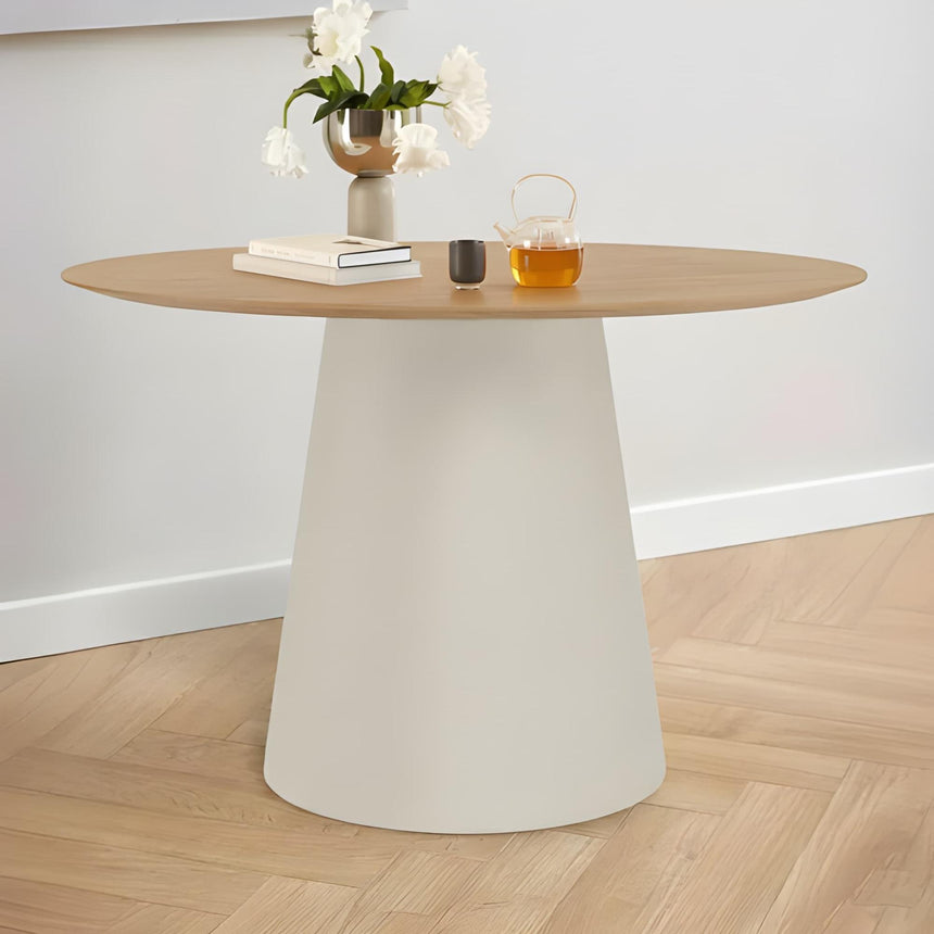 Soli RoundDining Table - 4 Seater - Pedestal - 120cm - Oak and Grey Metal