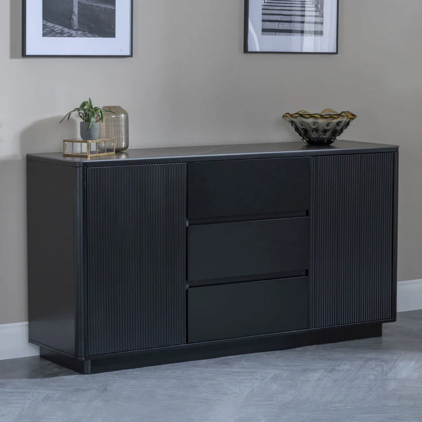 Stanmore Black Ceramic 2 Door Fluted Large Sideboard - 160cm