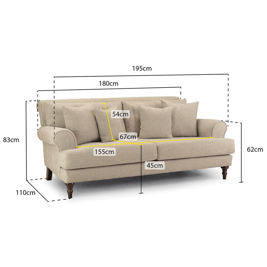 Costa Beige Fabric 3 Seater Sofa