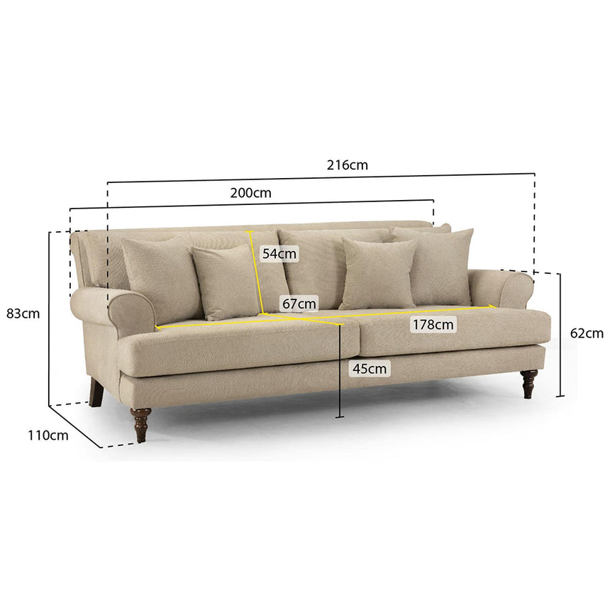 Costa Beige Fabric 4 Seater Sofa