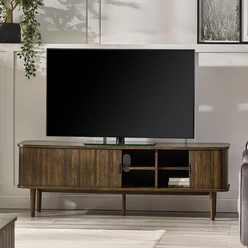 Tambour Dark Oak Ribbed 160cm TV Unit