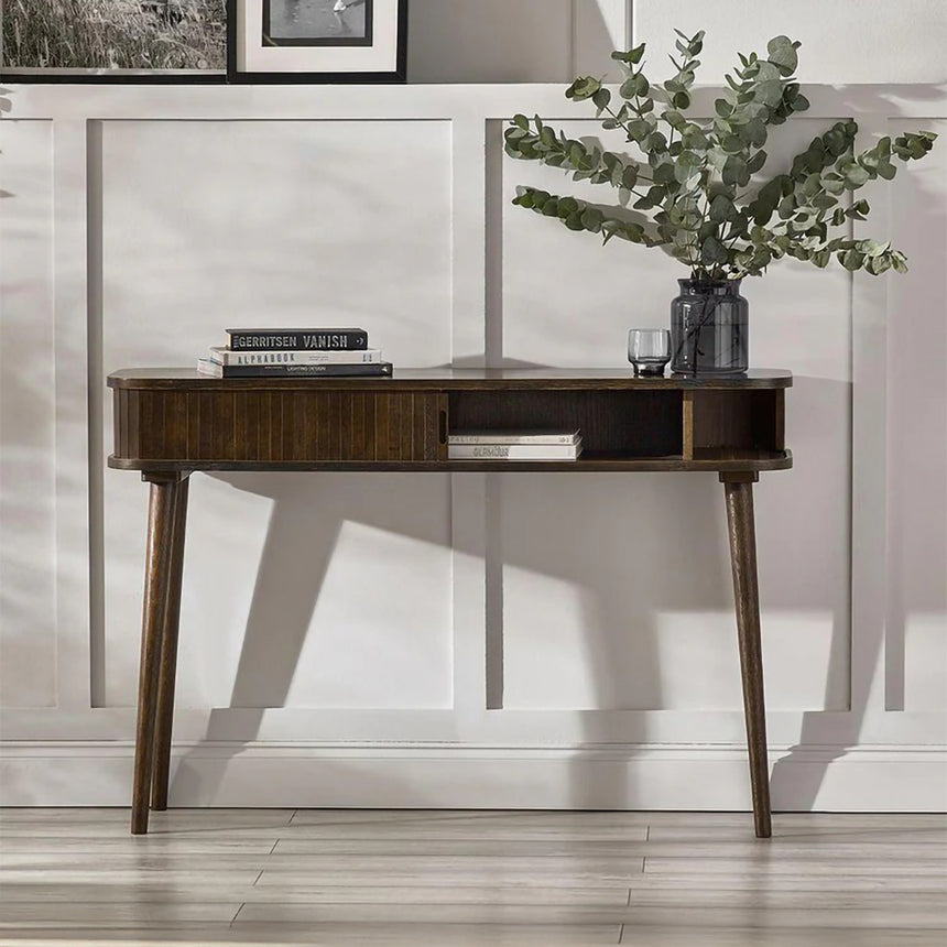 Tambour Dark Oak Ribbed Console Table