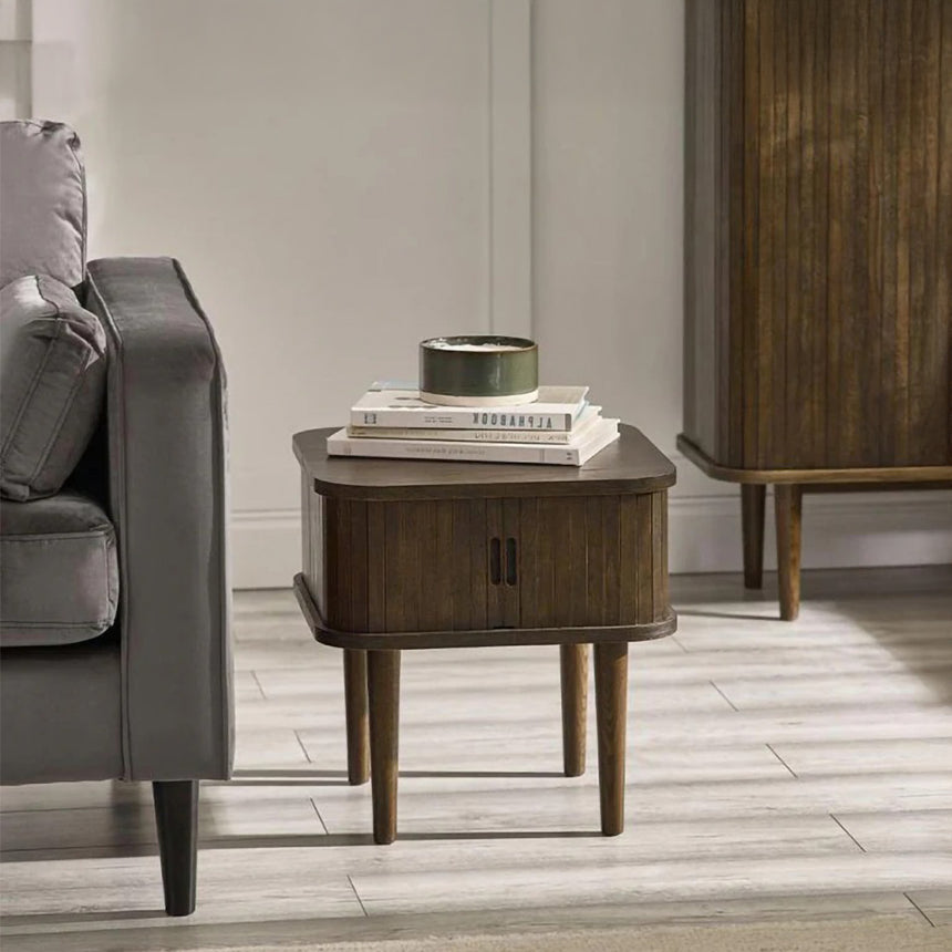 Tambour Dark Oak Ribbed Side Table