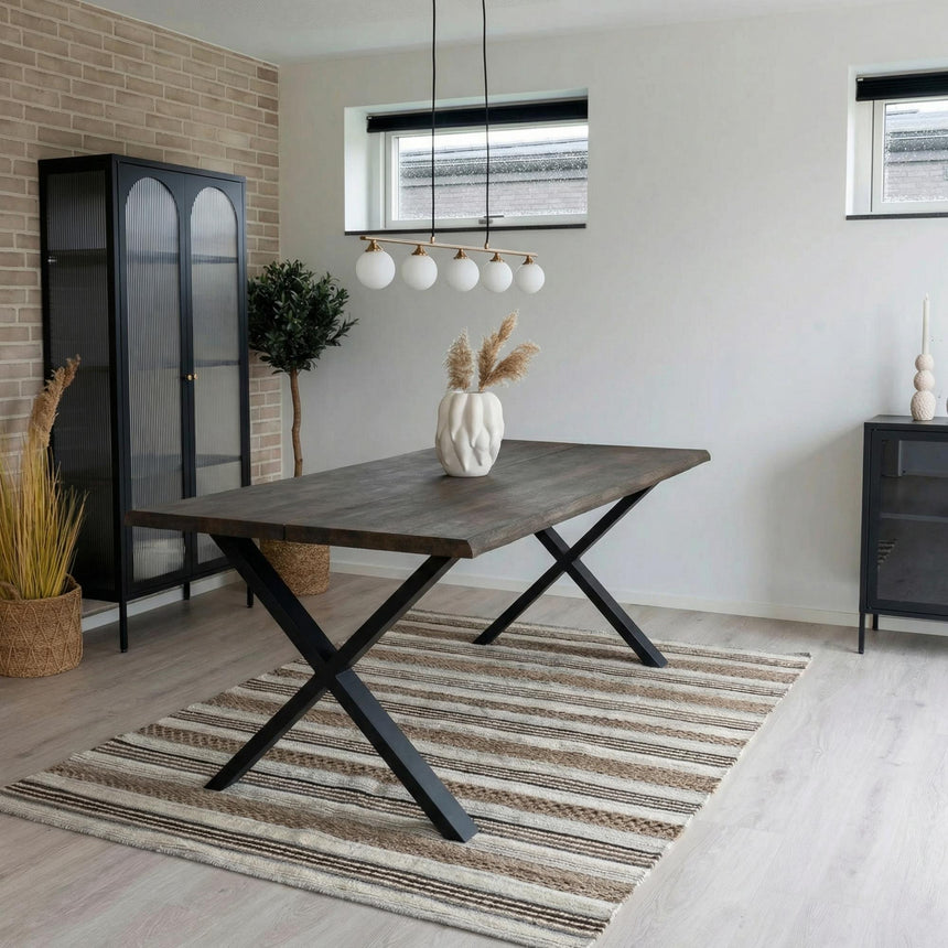 Toulon Dining Table - Smoked Oak - 8 Seater - 200cm - Black Cross Legs
