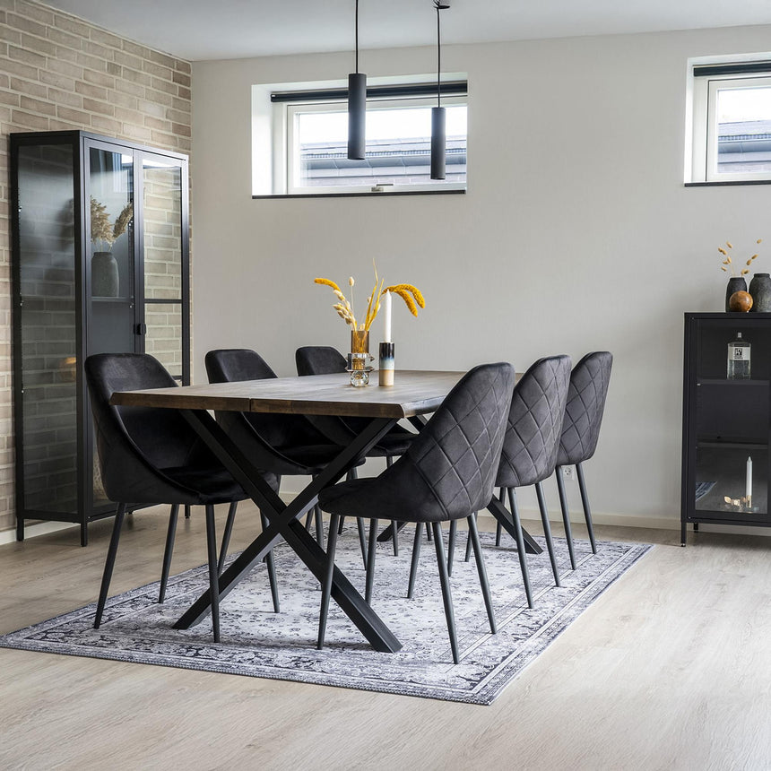 Toulon Dining Table - Smoked Oak - 8 Seater - 200cm - Black Cross Legs