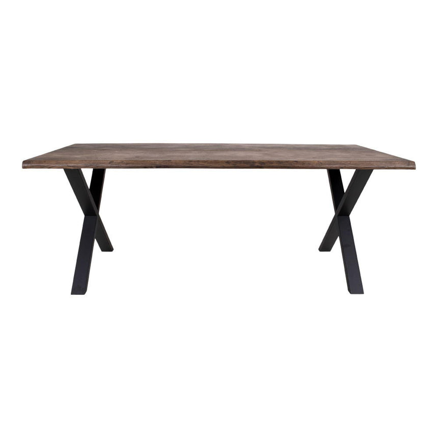 Toulon Dining Table - Smoked Oak - 8 Seater - 200cm - Black Cross Legs