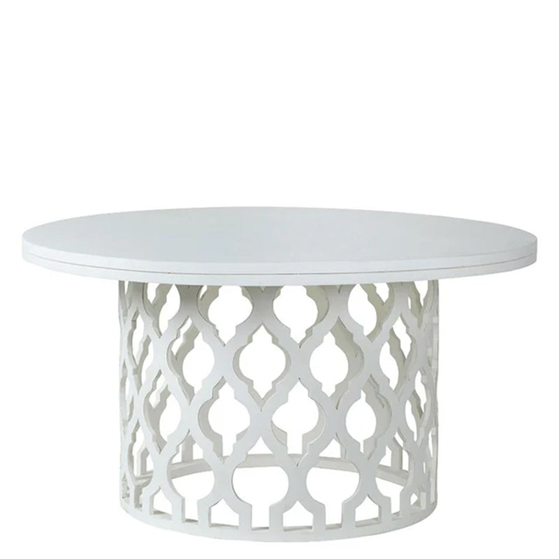 Treviso 6 Seater White Carved Wooden Round Dining Table - 140cm