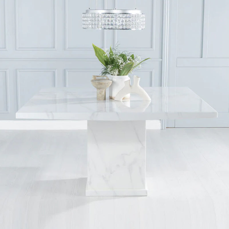 Genoa 8 Seater Square Marble Dining Table with Pedestal Base - 140cm