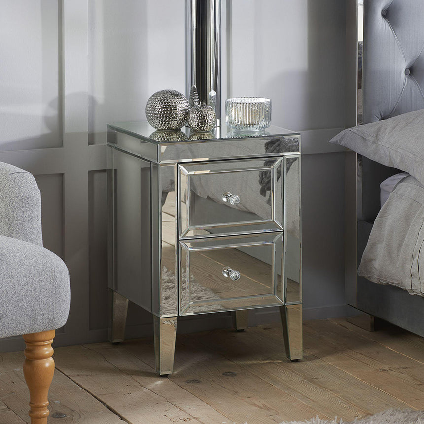 Valencia Mirrored 2 Drawer Bedside Cabinet