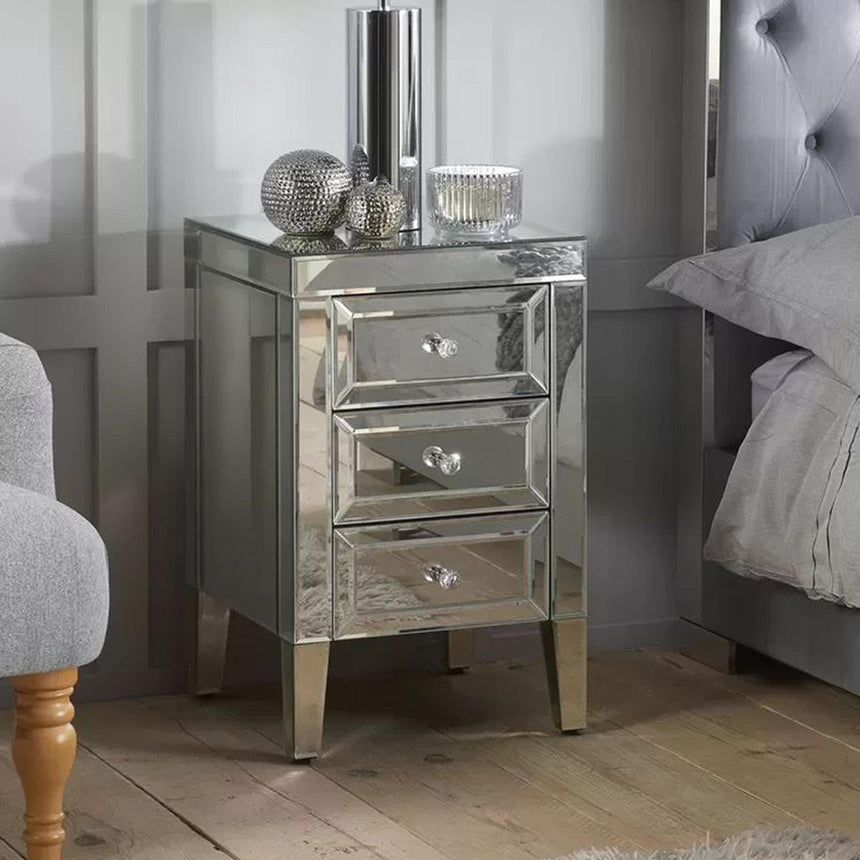 Valencia Mirrored 3 Drawer Bedside Cabinet