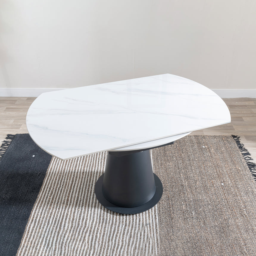 Madison 4 Seater White Ceramic Round Extending Dining Table with Black Pedestal Base - 135cm