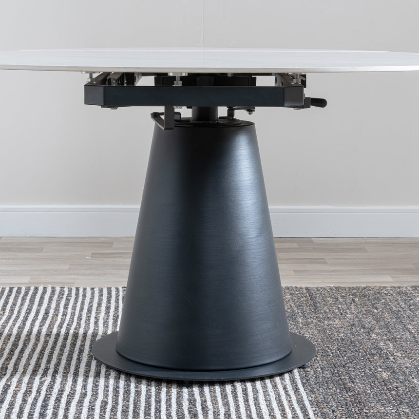 Madison 4 Seater White Ceramic Round Extending Dining Table with Black Pedestal Base - 135cm