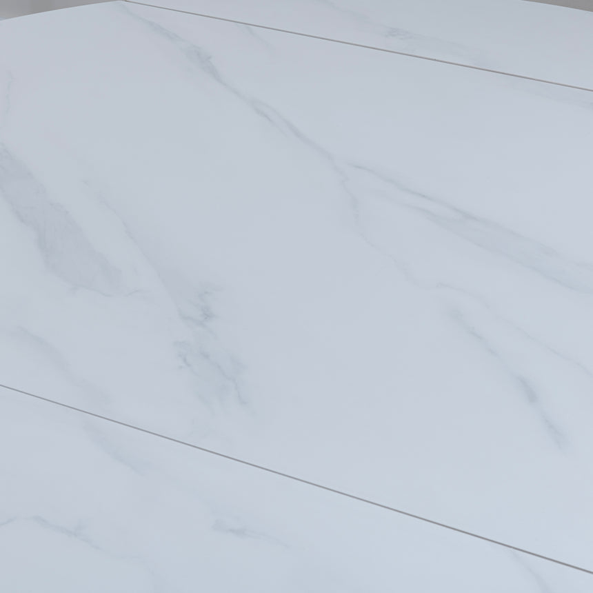 Madison 4 Seater White Ceramic Round Extending Dining Table with Black Pedestal Base - 135cm