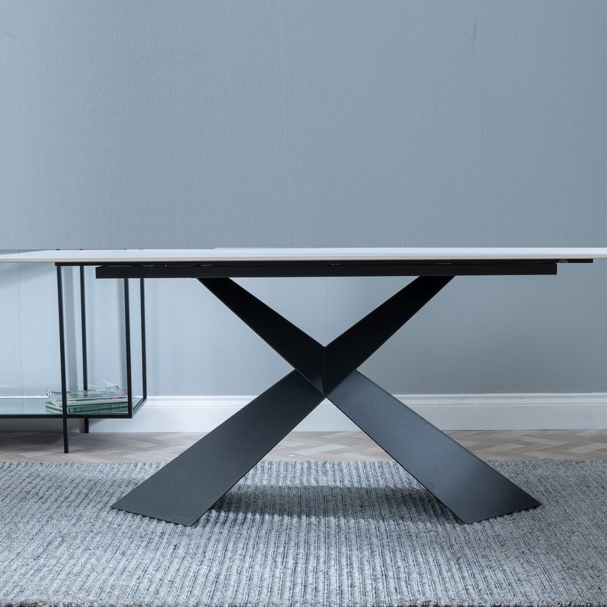 Gloria 180cm White Ceramic Dining Table with Black Cross Base