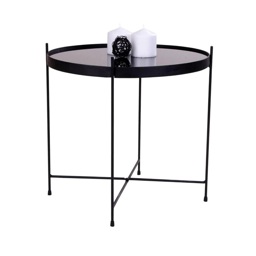 Venezia Black Glass and Metal Round Coffee Table