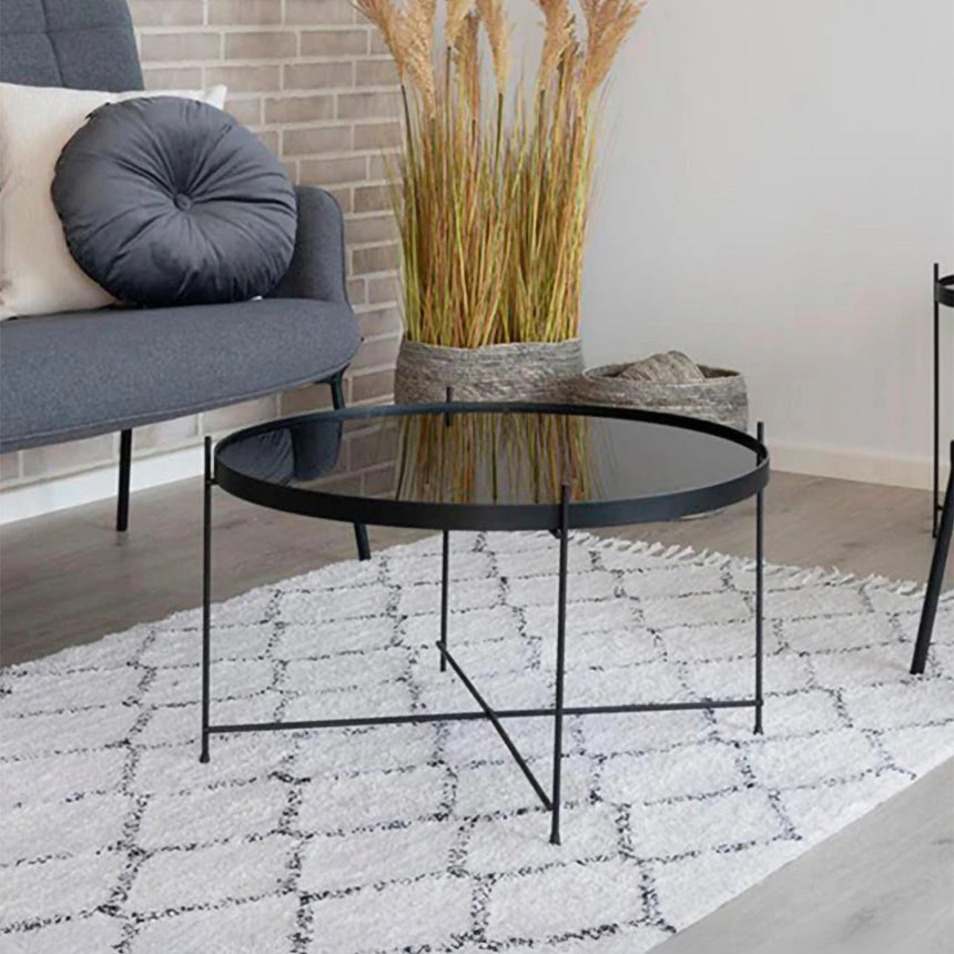 Venezia Black Glass and Metal Round Large Coffee Table
