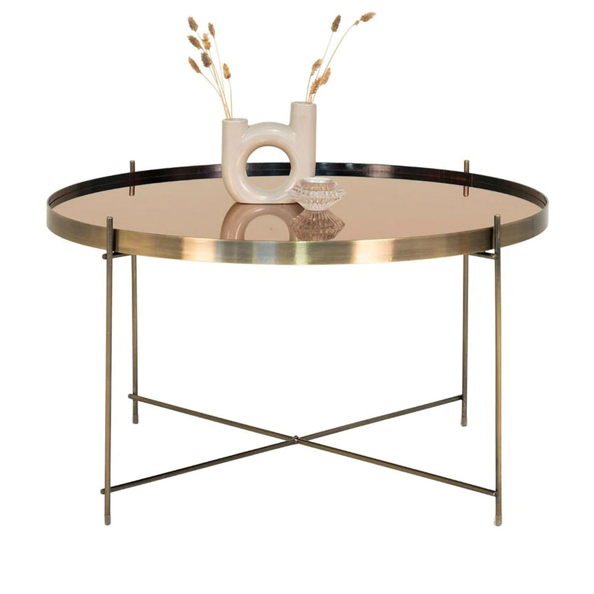 Venezia Brass Glass and Metal Round Large Coffee Table