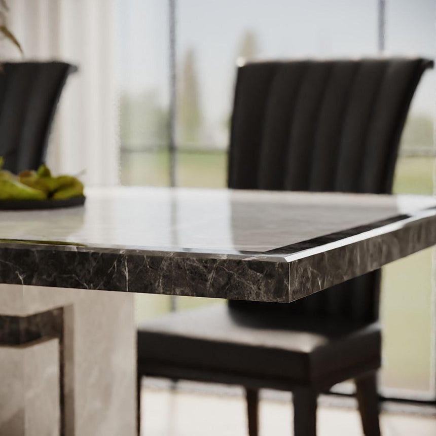Venice Dining Set - 6 Seater - 160cm - Grey Marble - Cadiz Dining Chairs - Black Leather