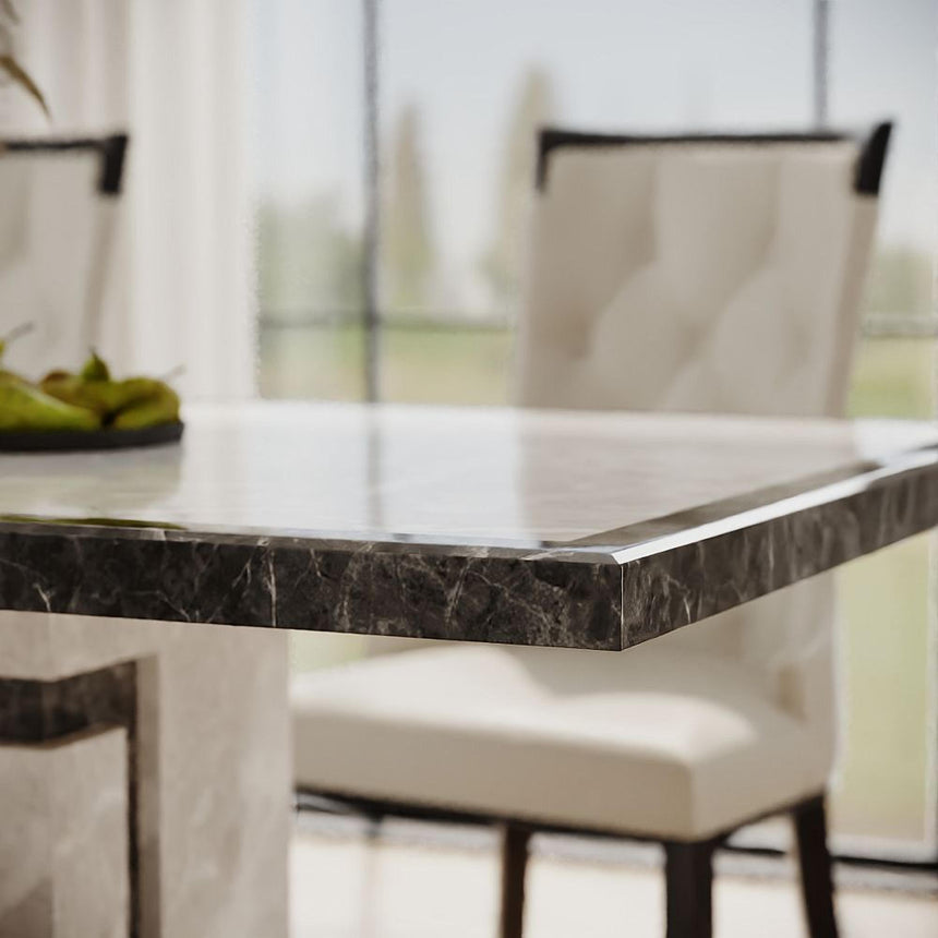 Venice Dining Set - 6 Seater - 160cm - Grey Marble - Carmela Dining Chairs - Cream Leather