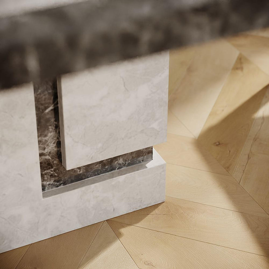 Venice Dining Set - 6 Seater - 160cm - Grey Marble - Carmela Dining Chairs - Cream Leather