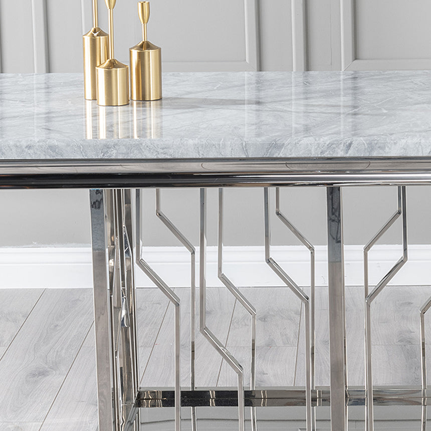 Verona 8 Seater Grey Marble and Chrome Dining Table with Artistic Base - 220cm