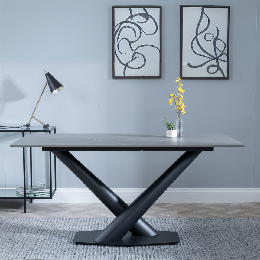 Evelyn 6 Seater Ceramic Dining Table with V Base - 160cm