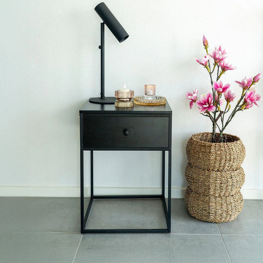 Vita Black Melamine 1 Drawer Side Table