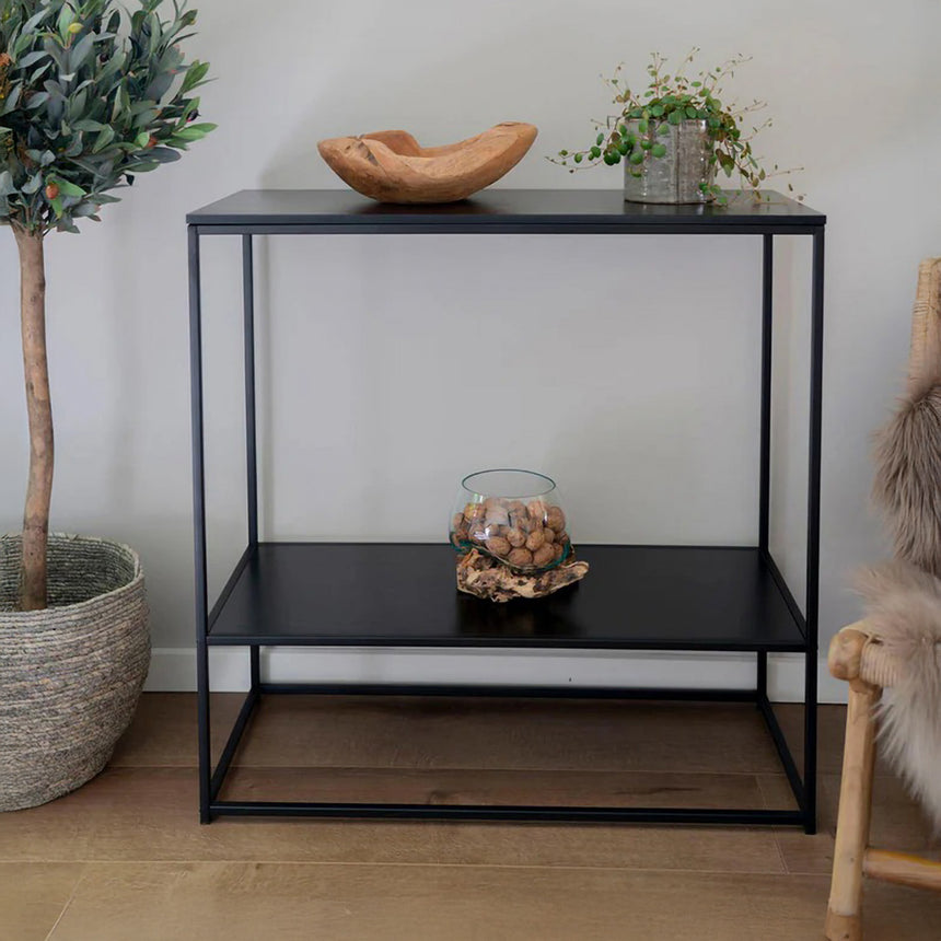 Vita Black Metal Console Table with Shelf