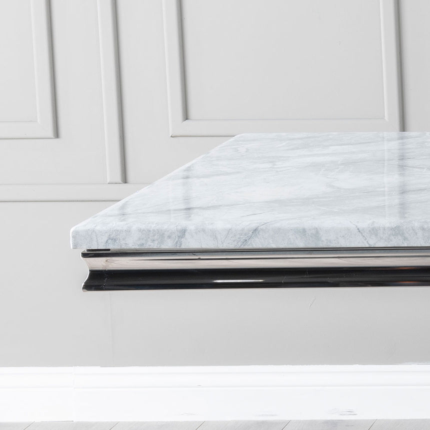 Verona 8 Seater Grey Marble and Chrome Dining Table with Artistic Base - 220cm