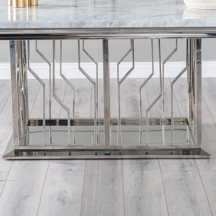 Verona 8 Seater Grey Marble and Chrome Dining Table with Artistic Base - 220cm