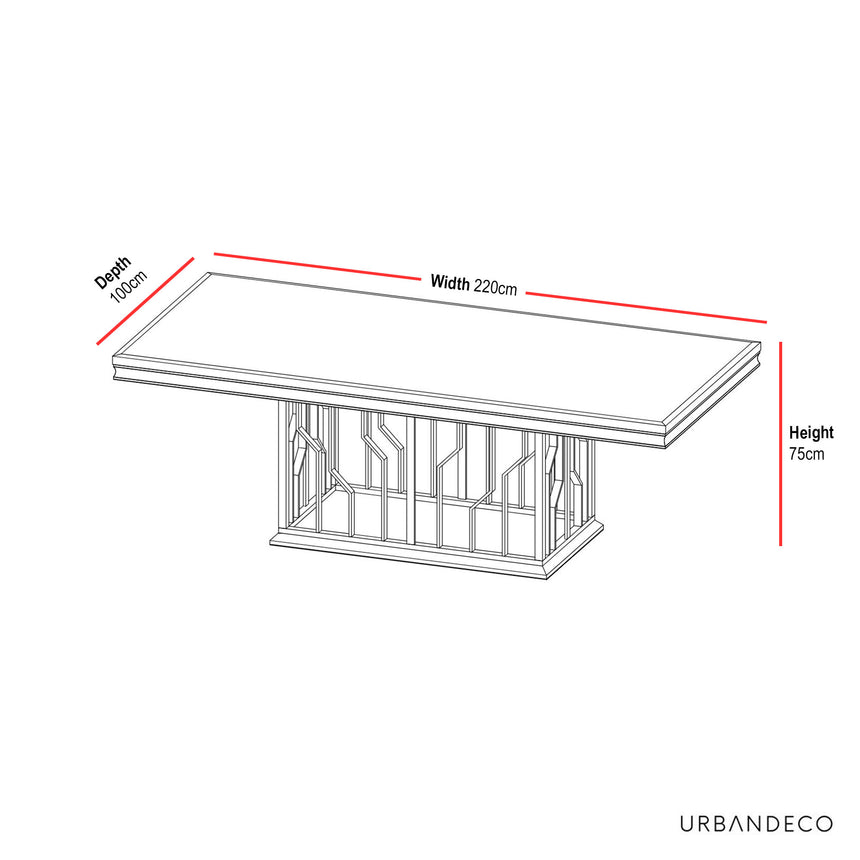 Verona 8 Seater Grey Marble and Chrome Dining Table with Artistic Base - 220cm