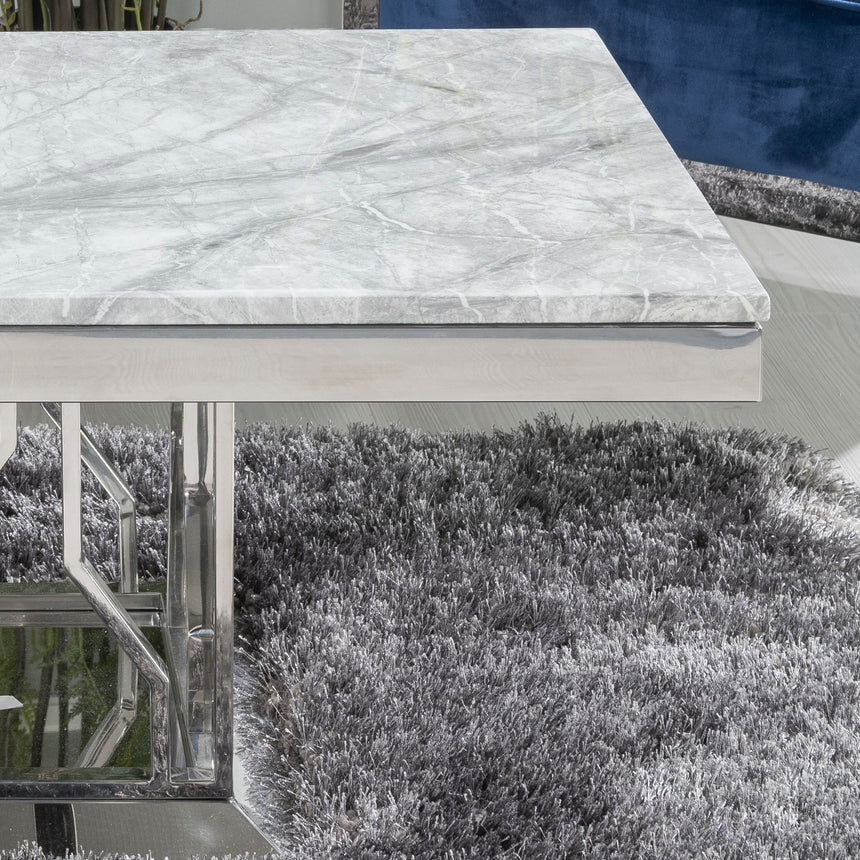 Verona Grey Marble and Chrome Coffee Table with Artistic Base