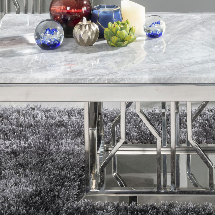 Verona Grey Marble and Chrome Coffee Table with Artistic Base