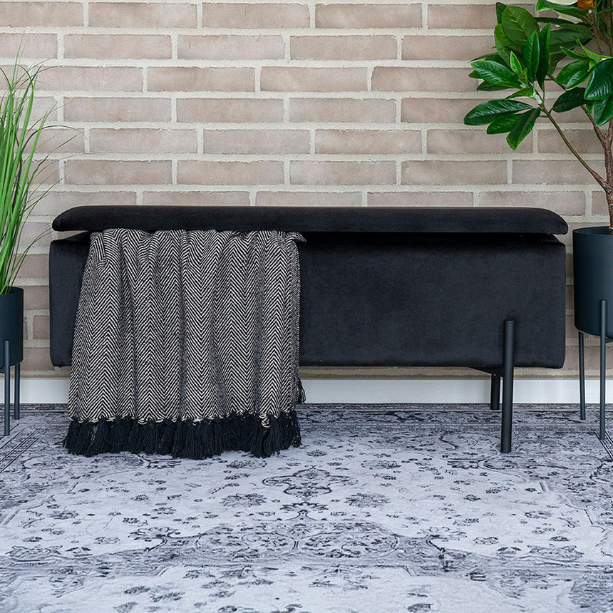 Watford Black Velvet Fabric Storage Bench