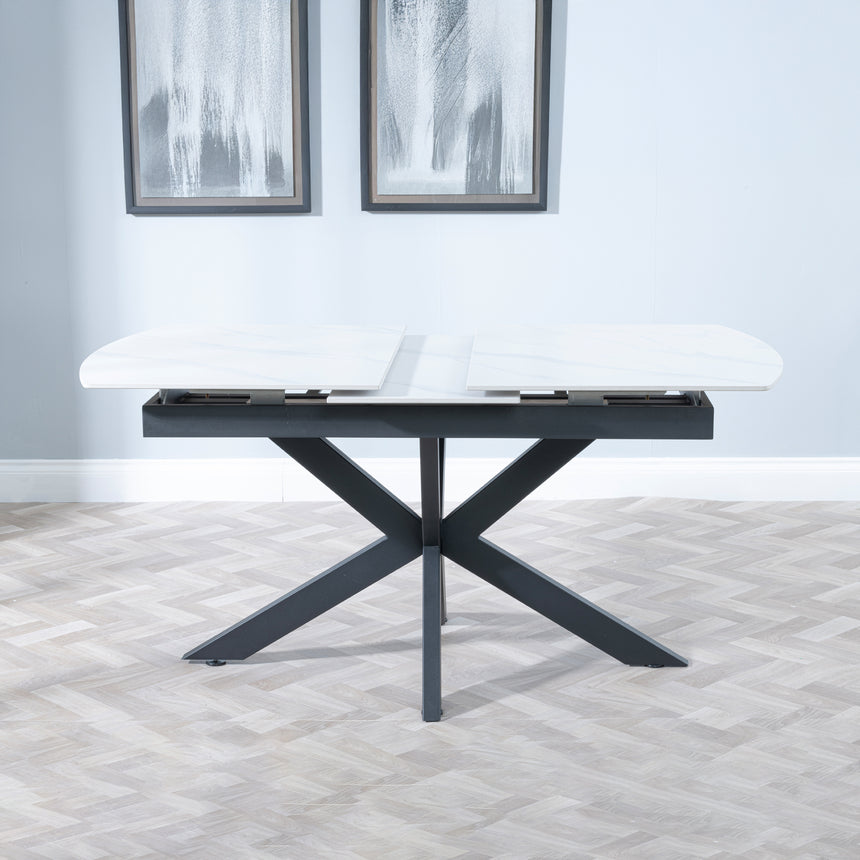 Charlotte 4-6 Seater Ceramic Extending Dining Table with Black Star Base - 140cm-180cm