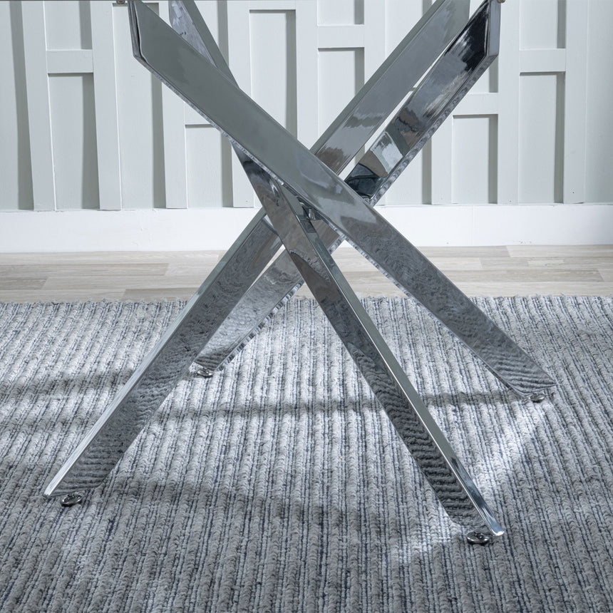Ashley 6 Seater Glass Dining Table with Chrome Metal Legs - 150cm