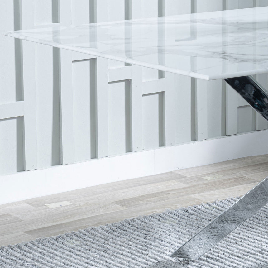 Ashley 6 Seater Glass Dining Table with Chrome Metal Legs - 150cm