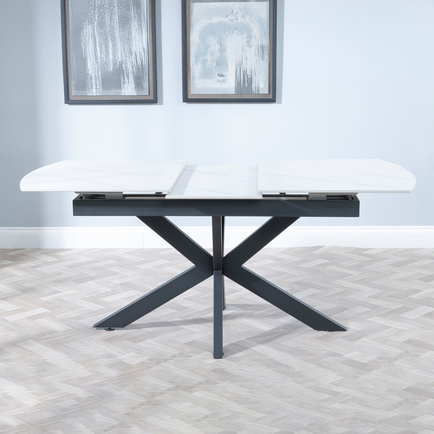 Charlotte 4-6 Seater Ceramic Extending Dining Table with Black Star Base - 140cm-180cm