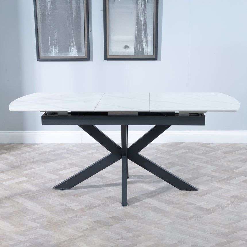 Charlotte 4-6 Seater Ceramic Extending Dining Table with Black Star Base - 140cm-180cm