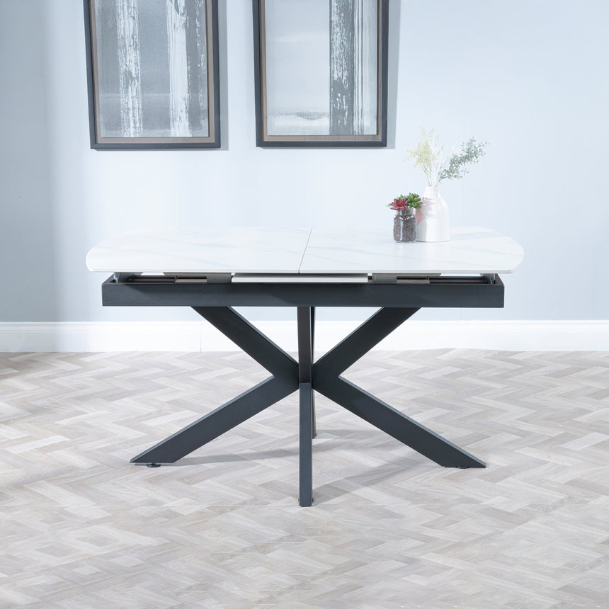 Charlotte 4-6 Seater Ceramic Extending Dining Table with Black Star Base - 140cm-180cm
