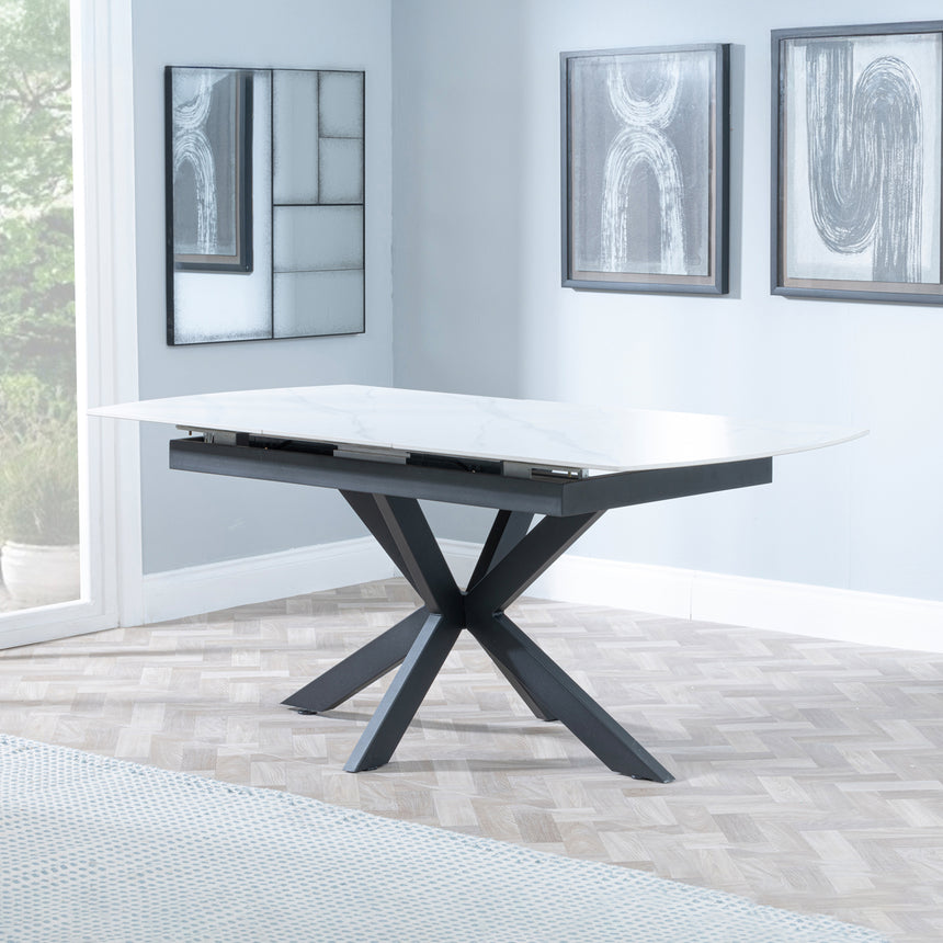 Charlotte 4-6 Seater Ceramic Extending Dining Table with Black Star Base - 140cm-180cm