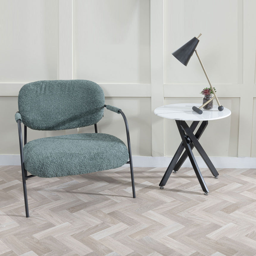 Ashley Glass Round Side Table with Black Metal Legs